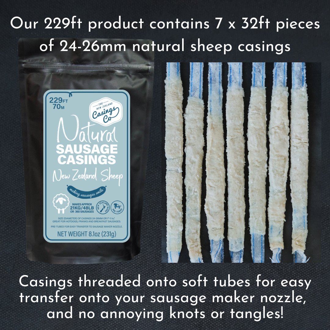 Natural Sheep Casings 24-26mm 229ft/70m - The New Zealand Casings Company